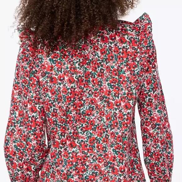 J.‎ Crew Cotton-Blend Poplin Ruffle Top Red Ditsy Floral Bohemian Womens XS - Picture 6 of 12